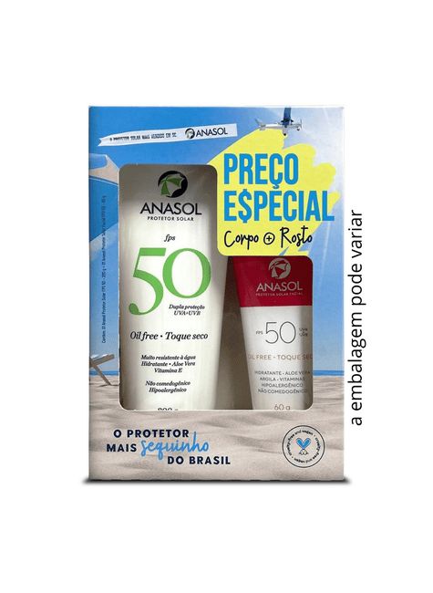 01 kit protetor solar anasol corporal fps50 facial fps50